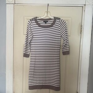 Banana Republic Sweater Dress Long Sleeve Striped Dress - Brown and White